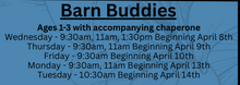 Load image into Gallery viewer, '26 Late Spring Barn Buddies, Ages 1-3 with Chaperone
